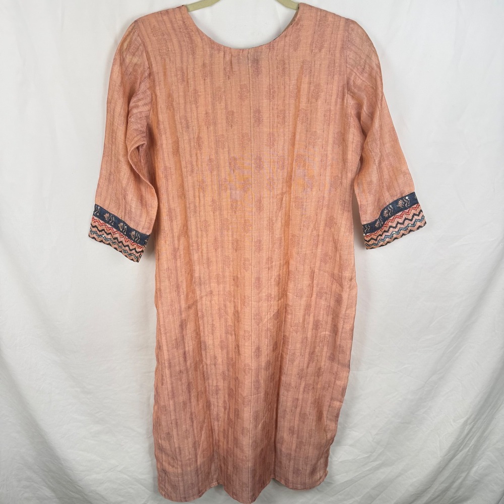 Sanwariya Indian Kurta Tunic Dress Peach Embroidered Long Lightweight Decorative - Picture 8 of 8